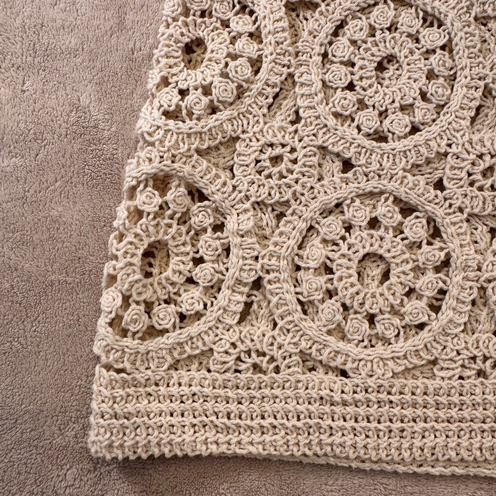 Crochet Lace Floral Rosette Boho Cottagecore Heirloom Tank Coastal Top Cream S - Picture 5 of 8